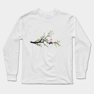 Birds in love on spring tree, wedding tree Long Sleeve T-Shirt